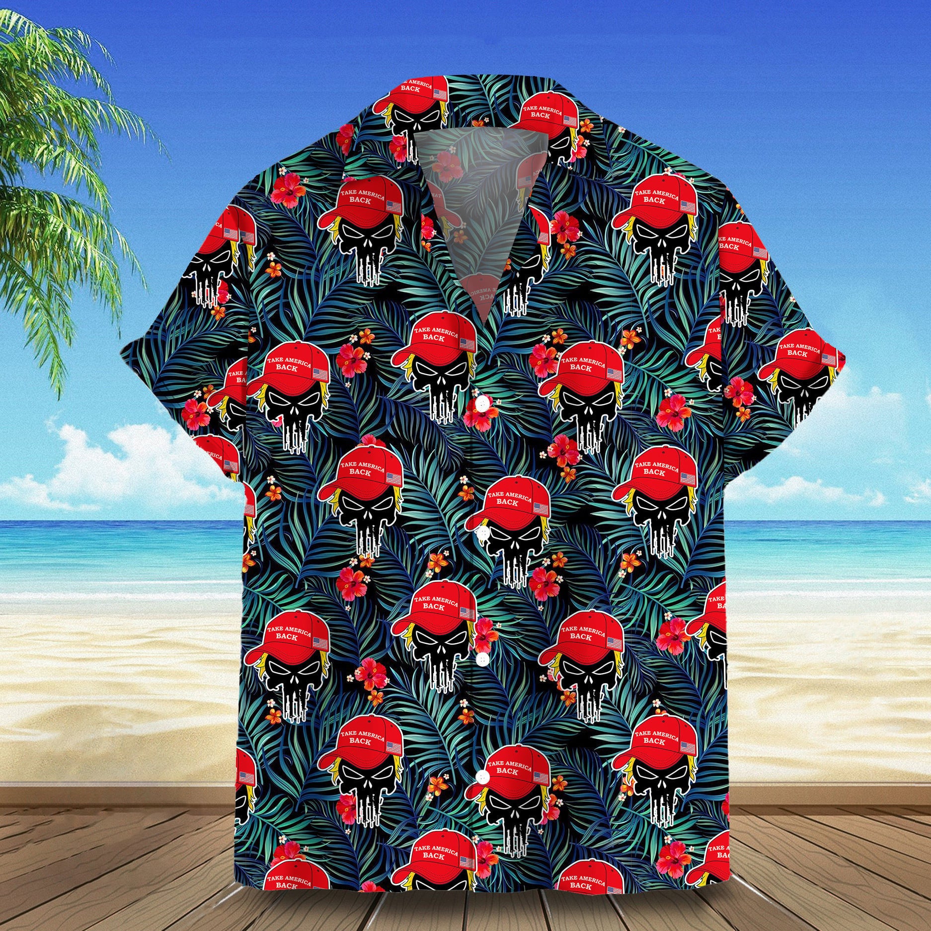 Trump 2024 Take America Back Hawaiian Shirt Mens Tropical Button Down Shirts Trump Lovers Gifts