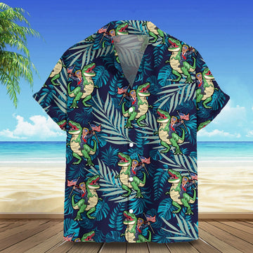 Trump And Dinosaur Hawaiian Shirt Funny Donald Trump Patriotic Button Up Shirt Gift For Him