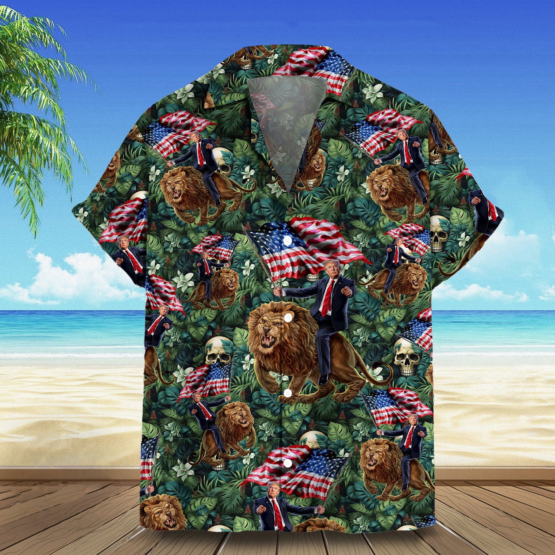 Trump Riding Lion Hawaiian Shirt Funny Donald Trump Tropical Shirt Gifts For Supporters