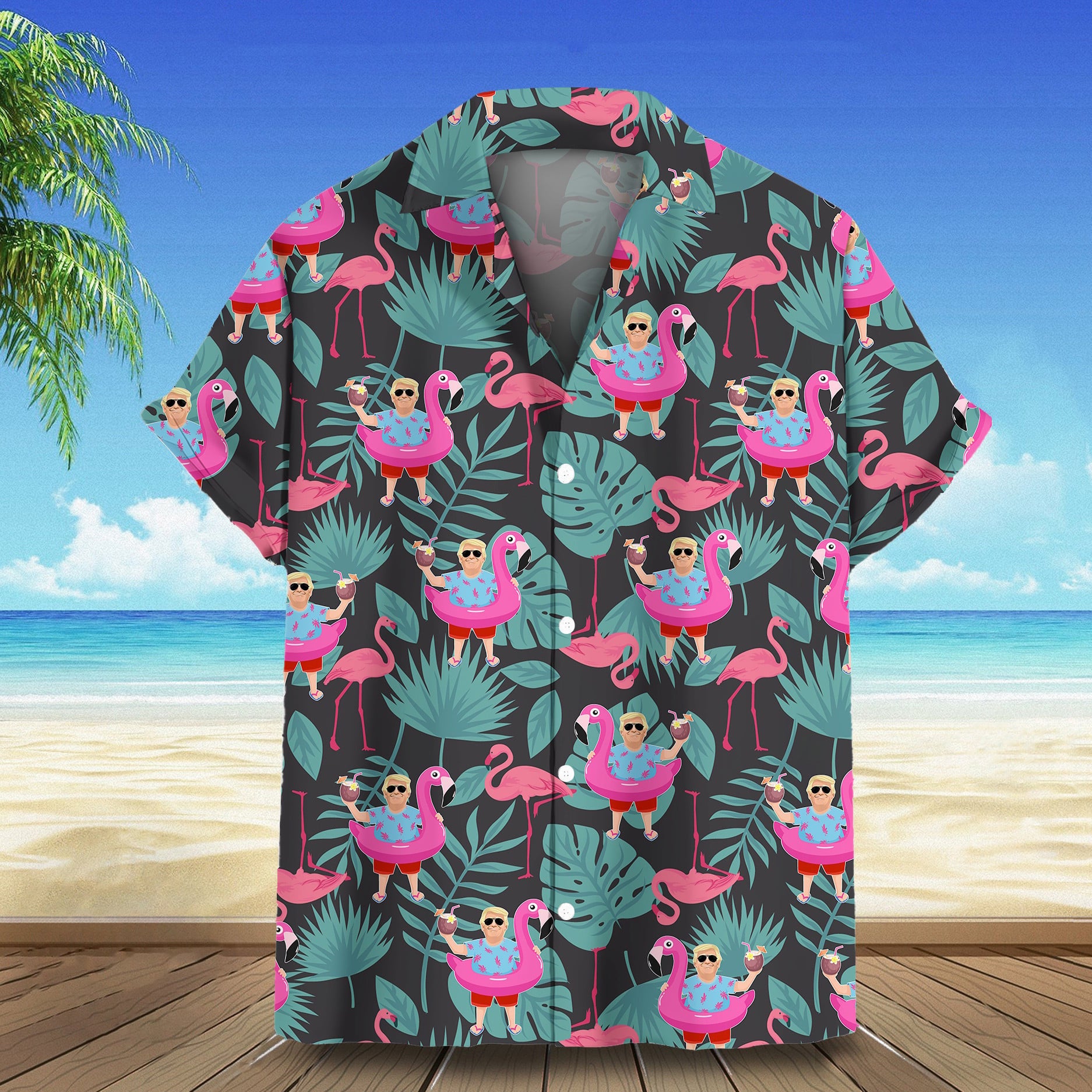 Trump With Flamingo Hawaiian Shirt Presidential Campaign Trump 2024 Shirt Gifts For Summer