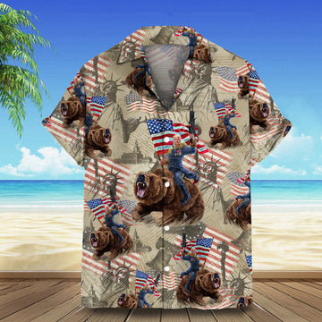 Trump Riding Bear Hawaiian Shirt Trump For President 2024 Patriotic Button Down Shirt Gifts