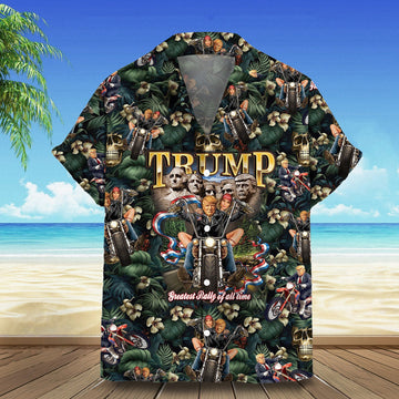 Trump Riding Motorcycle Hawaiian Shirt Support Trump For President Button Up Shirt For Summer