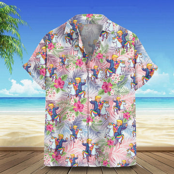 Trump 2024 Hawaiian Shirt Trump Riding Unicorn Funny Aloha Shirt Gifts For Husband
