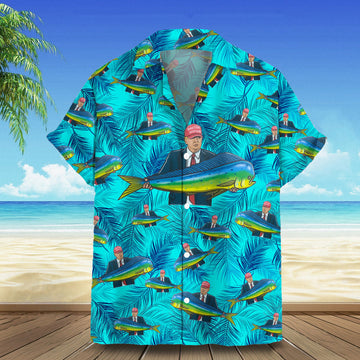 Trump With Fish Hawaiian Shirt Make America Great Again Trump 2024 Tropical Shirt Gifts For Dad