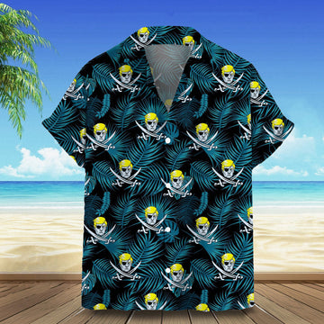 Pirate Trump Hawaiian Shirt Pro Trump Palm Leaf Pattern Aloha Shirt Gifts For Republicans