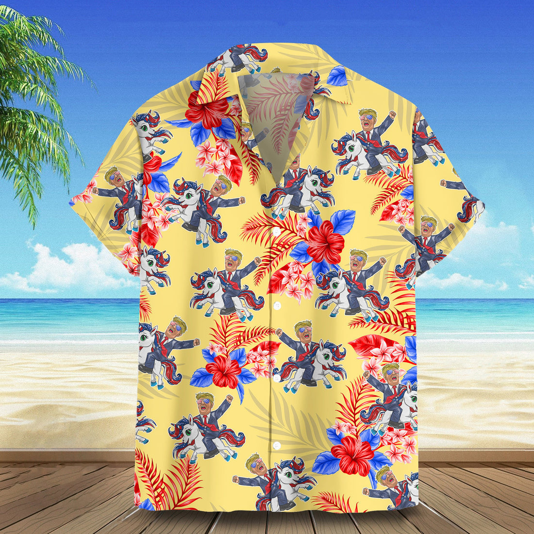 Trump Riding Unicorn Hawaiian Shirt Funny Donald Trump Tropical Shirt Gifts For Summer