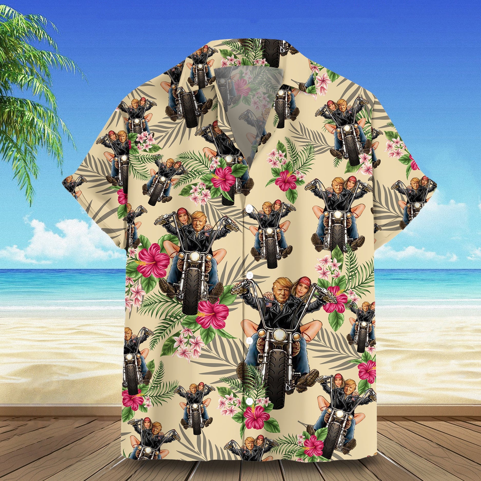 Trump Riding Bike Hawaiian Shirt Trump For President MAGA Shirt Summer Gift For Patriotic