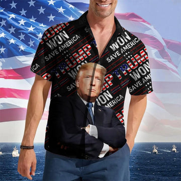 Trump Won Save America Hawaiian Shirt Trump 2024 Merch MAGA Patriotic Button Up Shirt For Men's