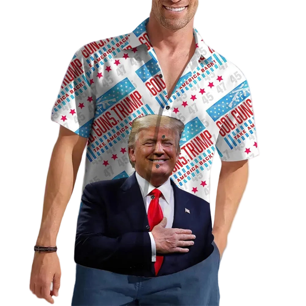 God Guns Trump Take America Back Hawaiian Shirt Trump 2024 Merch Republican Button Up Shirt