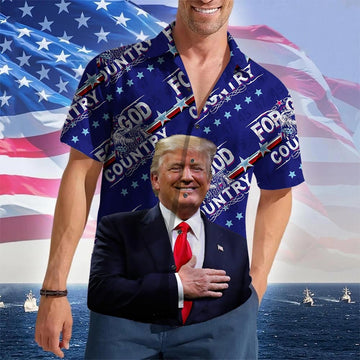 For God And Country Hawaiian Shirt Trump 2024 Merch Patriotic Button Up Shirt Gifts For Father