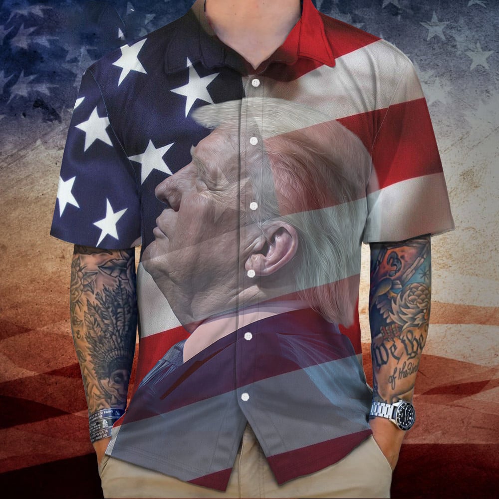 Trump 2024 American Flag Hawaiian Shirt Pro Trump Patriotic Button Down Shirt Gift For Him