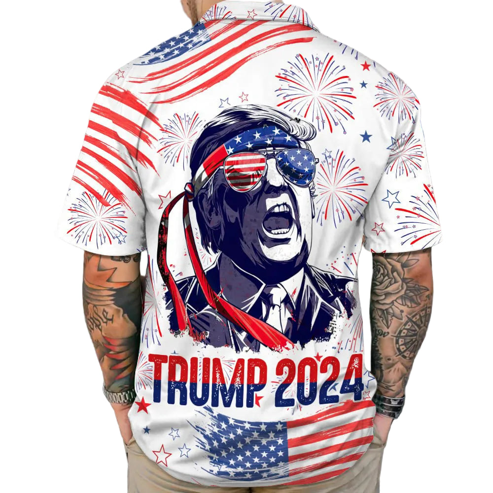 Trump 2024 Hawaiian Shirt Support Donald Trump For President MAGA Merch 4th Of July Gifts