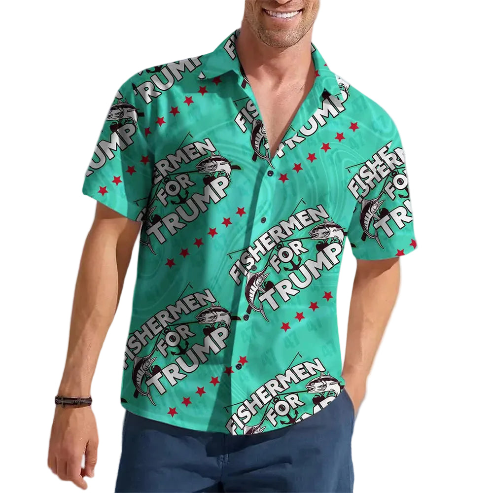 Fishermen For Trump 2024 Hawaiian Shirt Pro Trump Patriotic Button Up Shirt Gifts For Fishermen