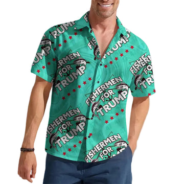 Fishermen For Trump 2024 Hawaiian Shirt Pro Trump Patriotic Button Up Shirt Gifts For Fishermen