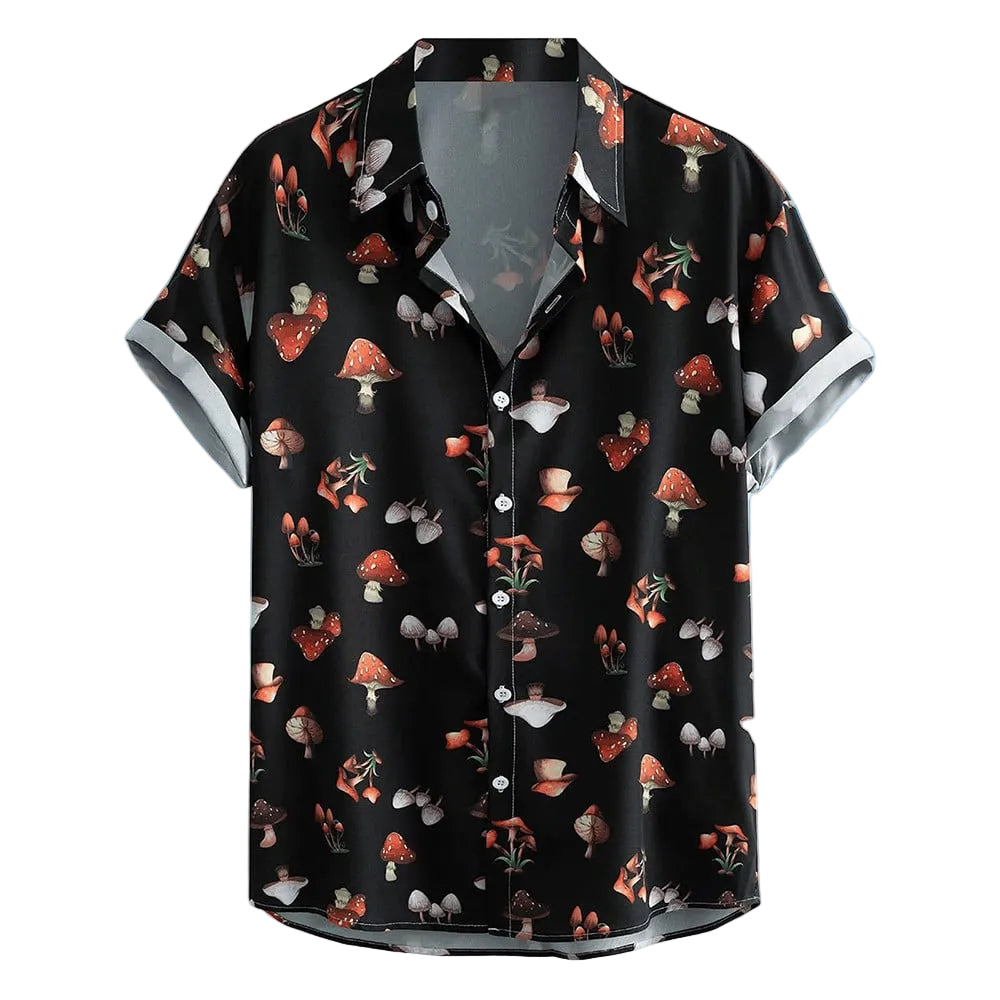 Retro Mushroom Hawaiian Shirt Magic Mushroom Button Up Shirt For Mens Gifts