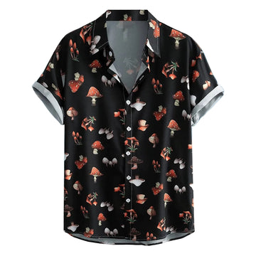 Retro Mushroom Hawaiian Shirt Magic Mushroom Button Up Shirt For Mens Gifts