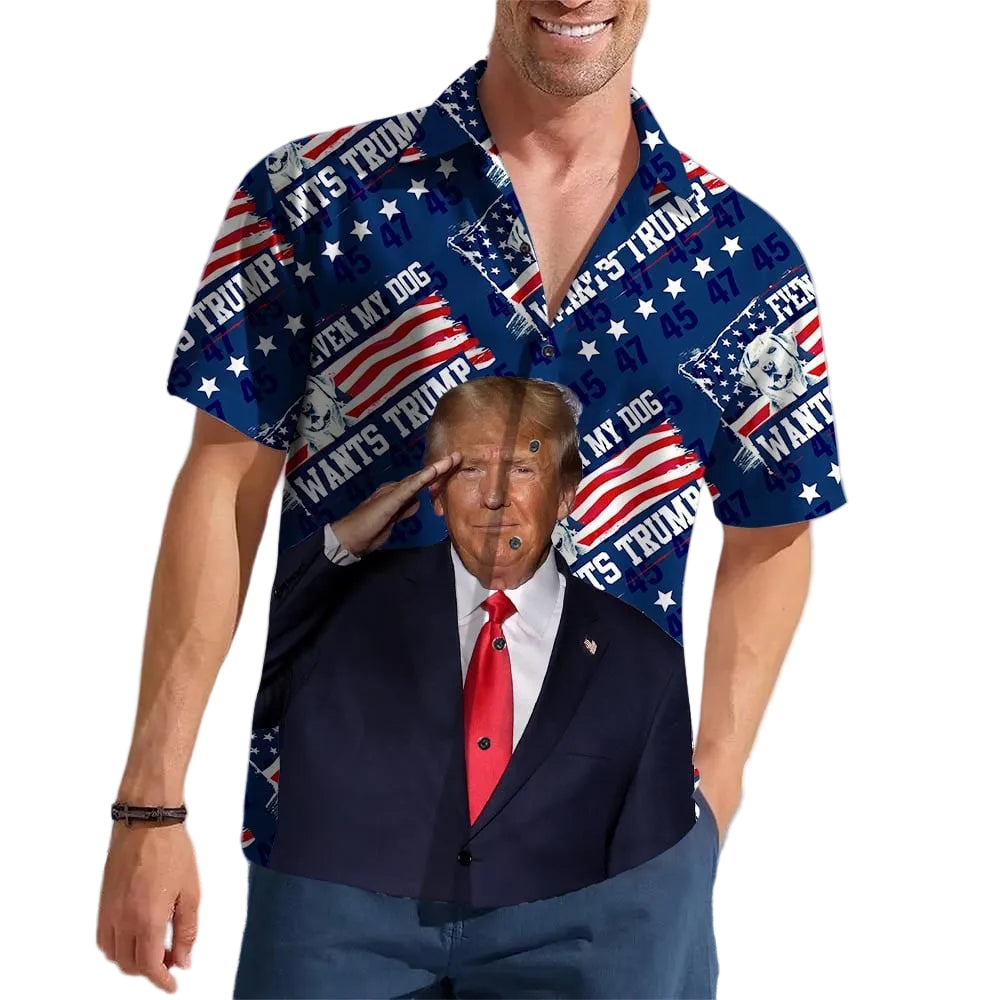 Even My Dog Wants Trump 2024 Hawaiian Shirt Support For Donald Trump Funny Button Up Shirt