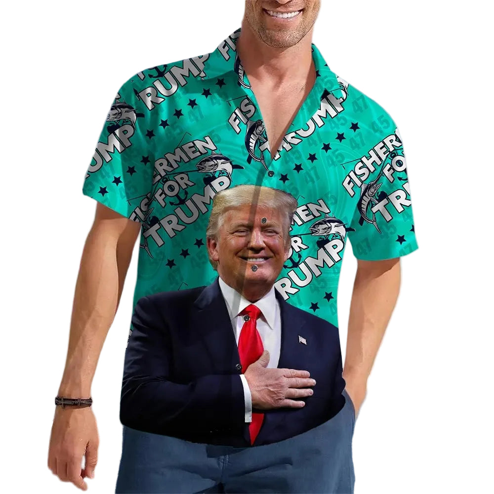 Fishermen For Trump 2024 Hawaiian Shirt Trump For President Button Up Shirt Gifts For Fishermen