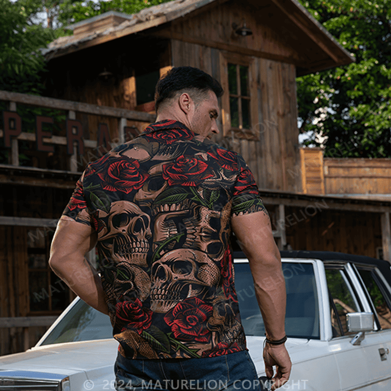 Men's Youth Fashion Skull Rose Beach Casual Hawaiian Shirt Men’s Funny Quote Shirt – Sarcastic