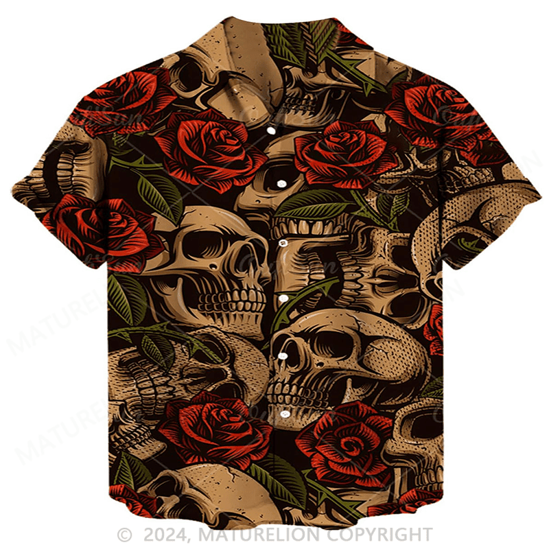 Men's Youth Fashion Skull Rose Beach Casual Hawaiian Shirt Men’s Funny Quote Shirt – Sarcastic