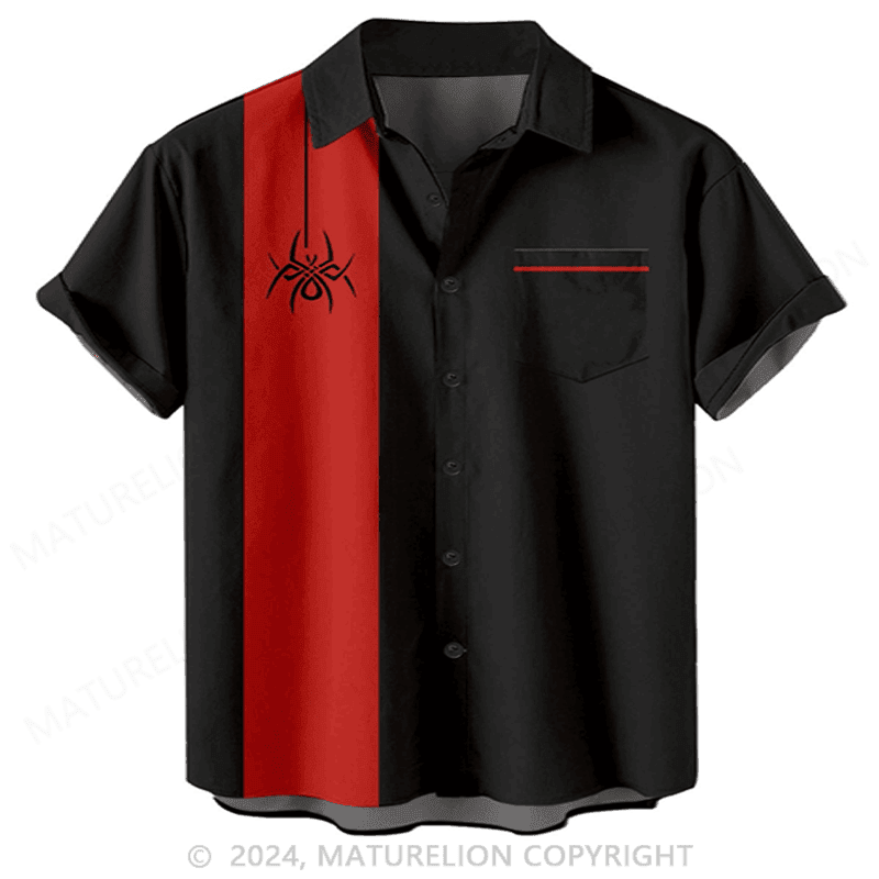Men Spider Print Contrast Panel Hawaiian Shirt Humorous T-Shirt for Men – Funny Quotes Shirt