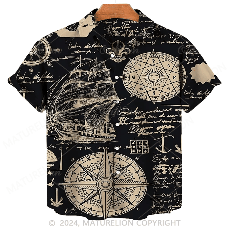 Sailboat Compass Marine 3d Print Retro Men's Hawaiian Shirt Adult Funny Shirt – Hilarious Graph