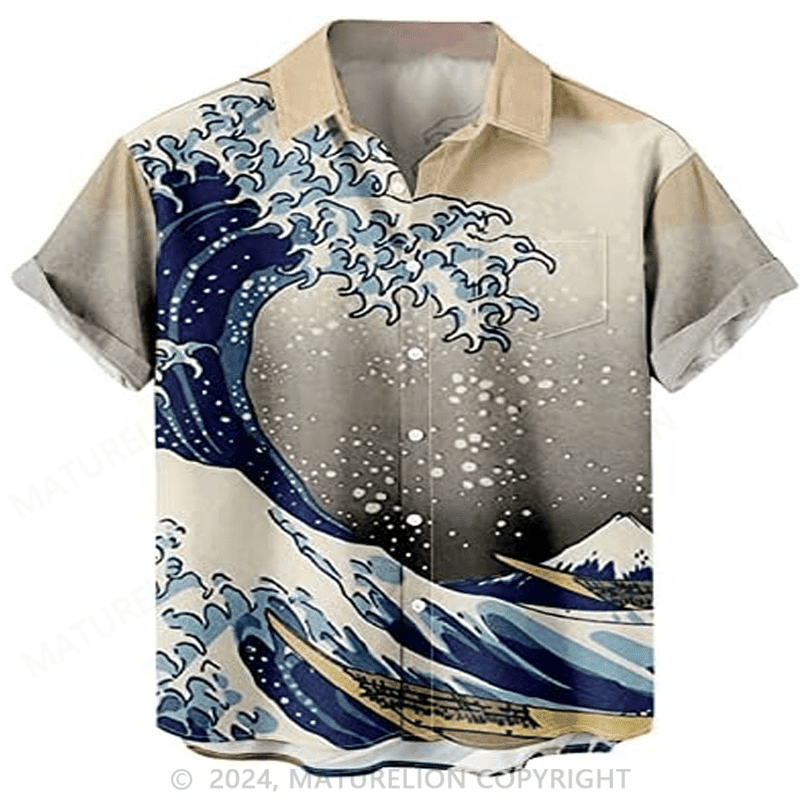 Beach Wind Harajuku Anime Wave Pattern Hawaiian Shirt Sarcastic Graphic Tee for Men – Funny Quo