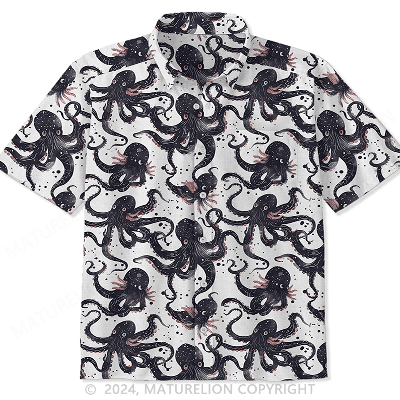 Black Octopus Silhouette Hawaiian Shirt Comical Men’s Shirt – Funny Graphic Tee with Quotes