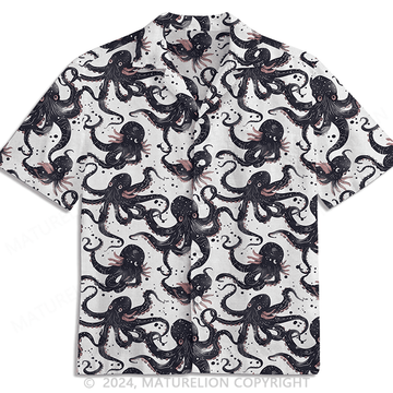 Black Octopus Silhouette Hawaiian Shirt Comical Men’s Shirt – Funny Graphic Tee with Quotes