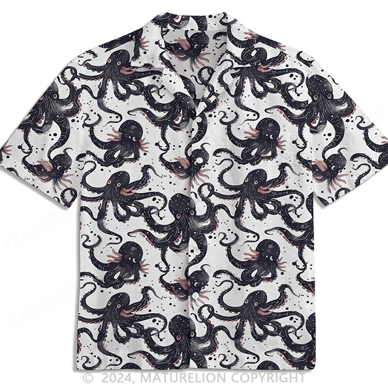 Black Octopus Silhouette Hawaiian Shirt Comical Men’s Shirt – Funny Graphic Tee with Quotes