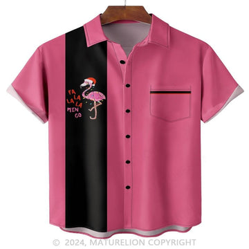 Christmas Flamingo Chest Pocket Hawaiian Shirt Funny Saying Shirt for Men – Humorous T-Shirt