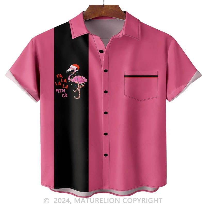 Christmas Flamingo Chest Pocket Hawaiian Shirt Funny Saying Shirt for Men – Humorous T-Shirt