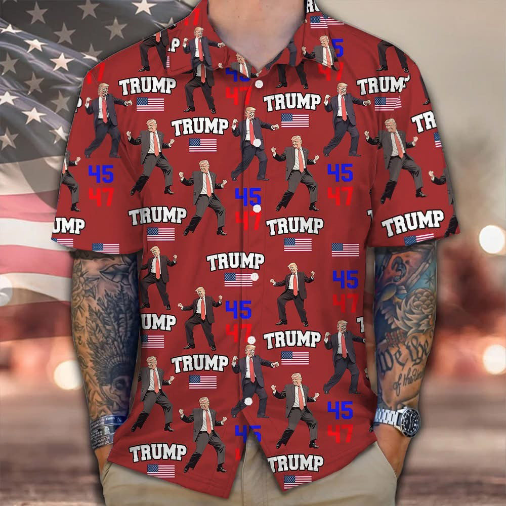 Dancing Trump 45-47 Hawaiian Shirt President Trump Victory Shirt Patriotic Gifts For Dad