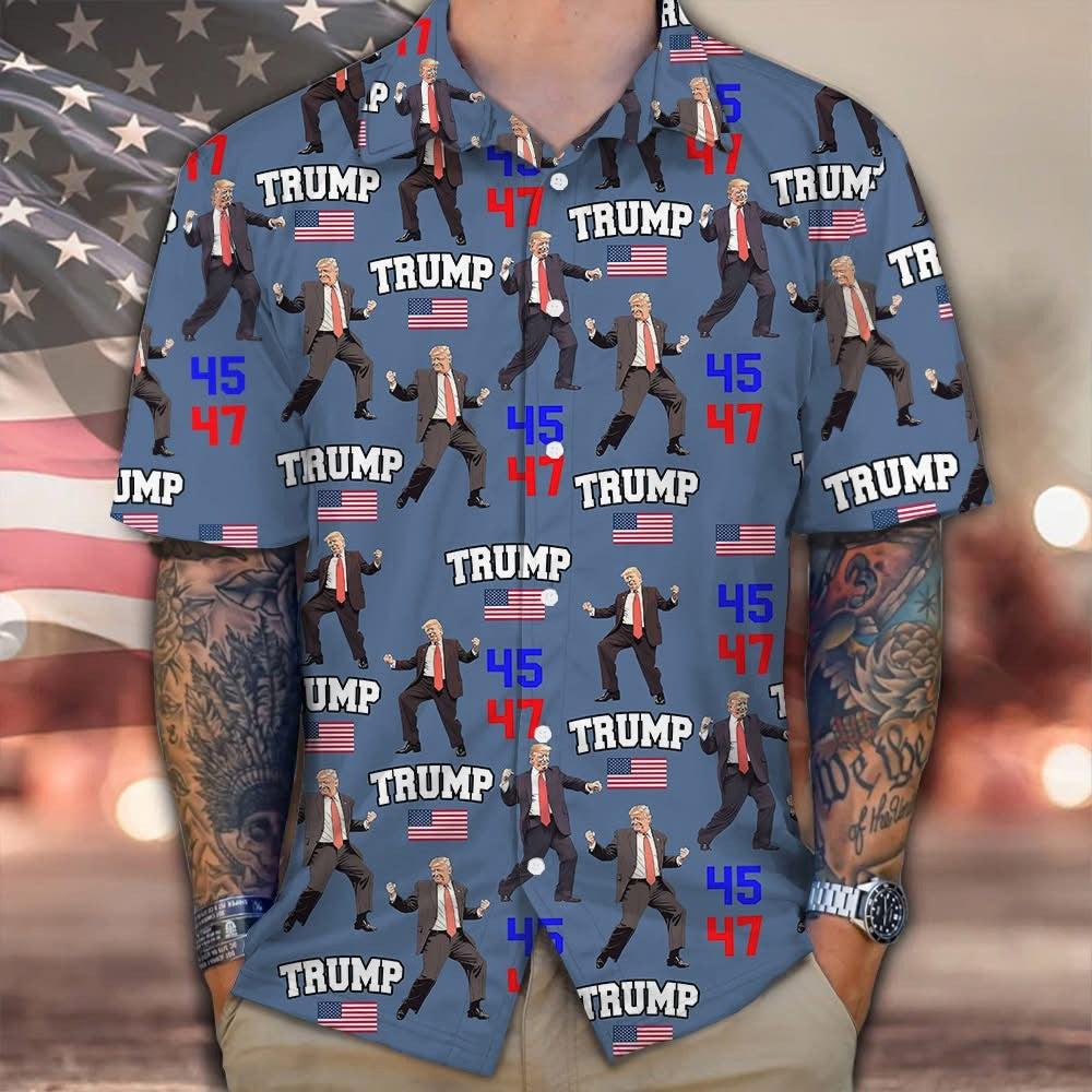 Dancing Trump 45-47 Hawaiian Shirt President Trump Victory Shirt Patriotic Gifts For Dad