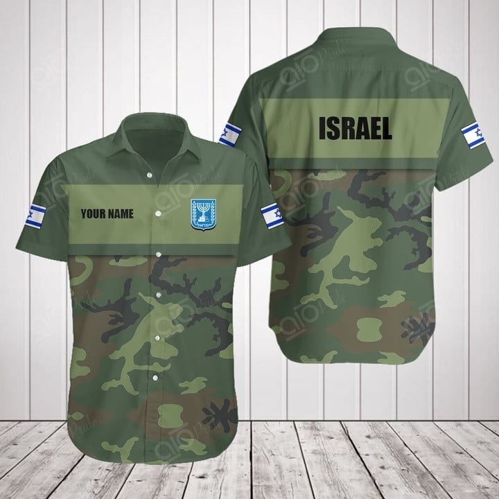 Custom I Stand With Israel Hawaiian Shirt Israel Coat Of Arms Camo Clothing Israeli Army Shirt