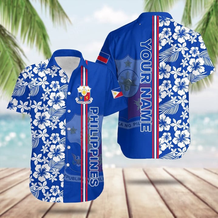 Custom Philippines Coat Of Arms Hibiscus Pattern Hawaiian Shirt Gifts For Filipinos