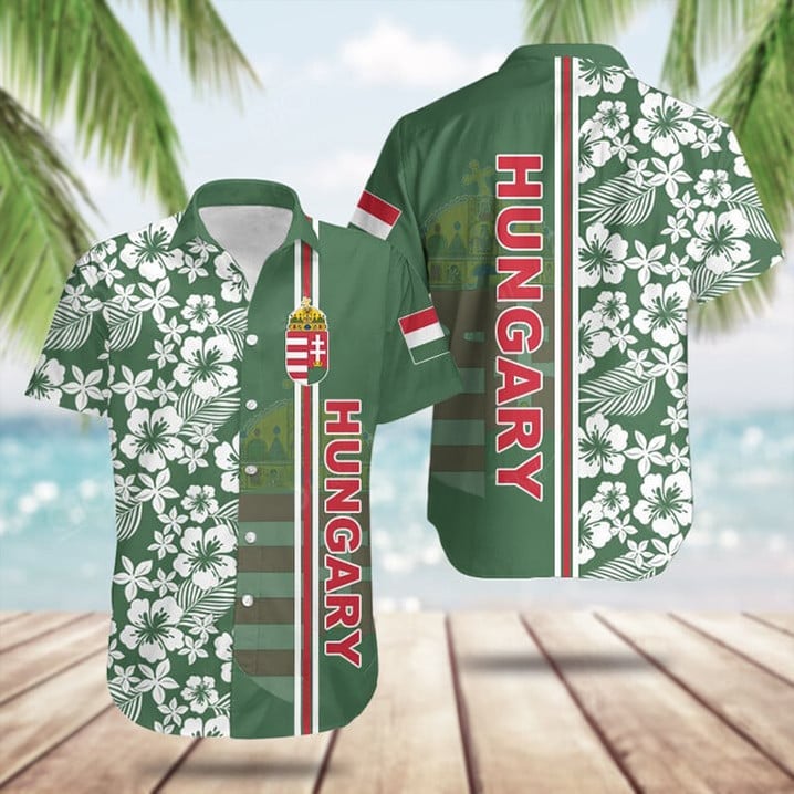 Hungary Coat Of Arms Hibiscus Pattern Hawaiian Shirt Best Summer Shirts Gifts For Hungarians