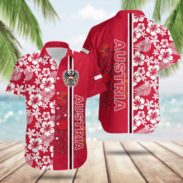 Austria Coat Of Arms Hibiscus Pattern Hawaiian Shirt Cool Summer Shirts Austrian Gift Ideas