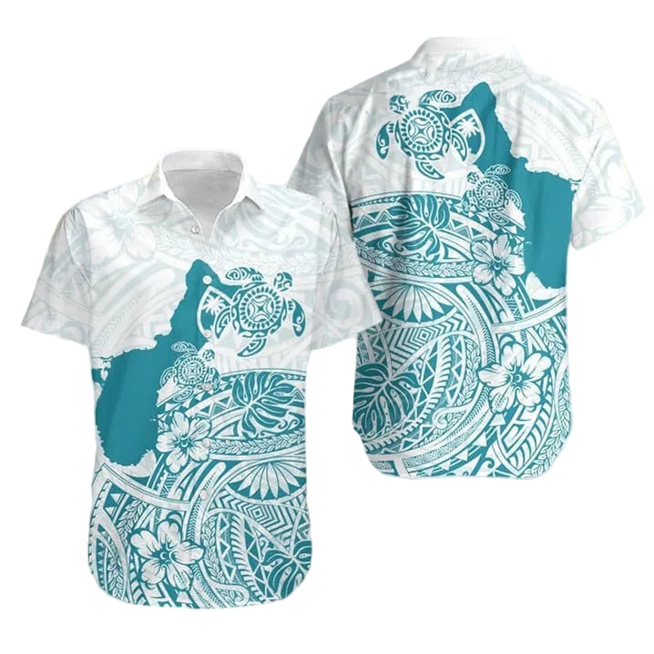 Guam Map Maori Pattern Turtle Hawaiian Shirt Summer Button Down Shirts Gifts For Men's