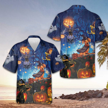 Dachshund The Witch For Halloween Hawaiian Shirt Funny Dog Halloween Shirt For Men