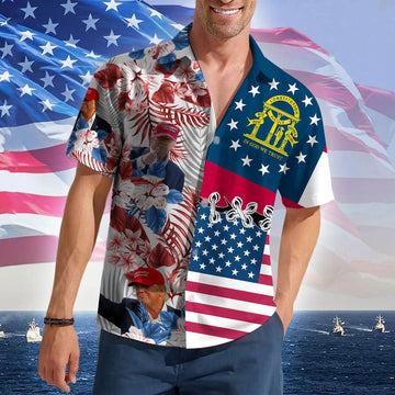 Georgia For Trump 2024 Hawaiian Shirt MAGA Donald Trump Mens Tropical Shirts Gifts For Summer