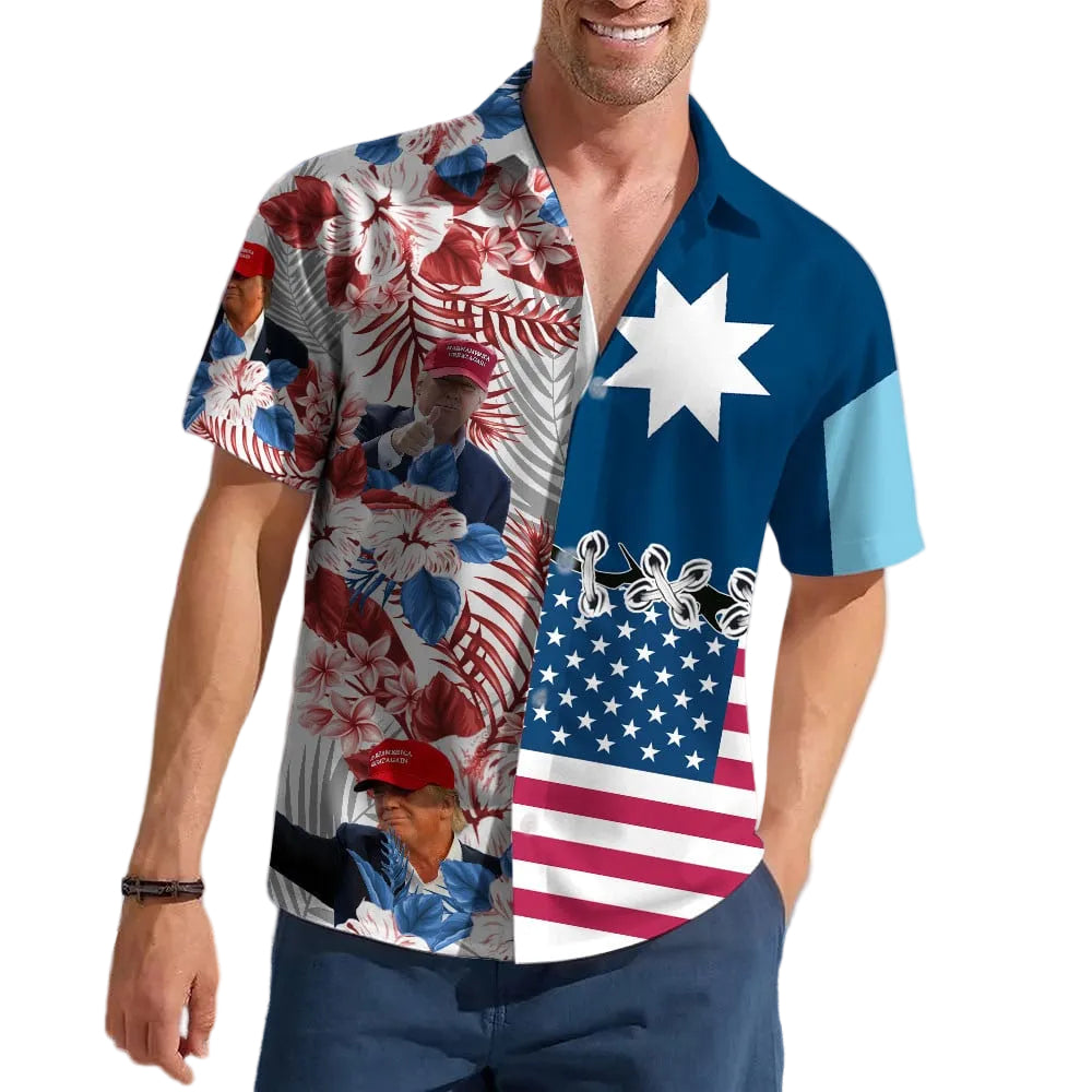 Minnesota For Trump 2024 Hawaiian Shirt Vote Trump For President Summer Button Up Shirts Mens