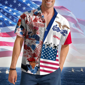 Iowa For Trump 2024 Hawaiian Shirt MAGA Donald Trump Summer Button Up Shirt Gifts For Husband