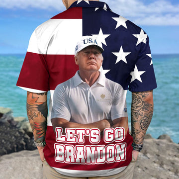 Let's Go Brandon Hawaiian Shirt American Flag Trump 2024 Shirt Patriotic Button Up Shirt