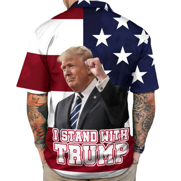 I Stand With Trump Hawaiian Shirt American Flag Trump For President 2024 Patriotic Button Up