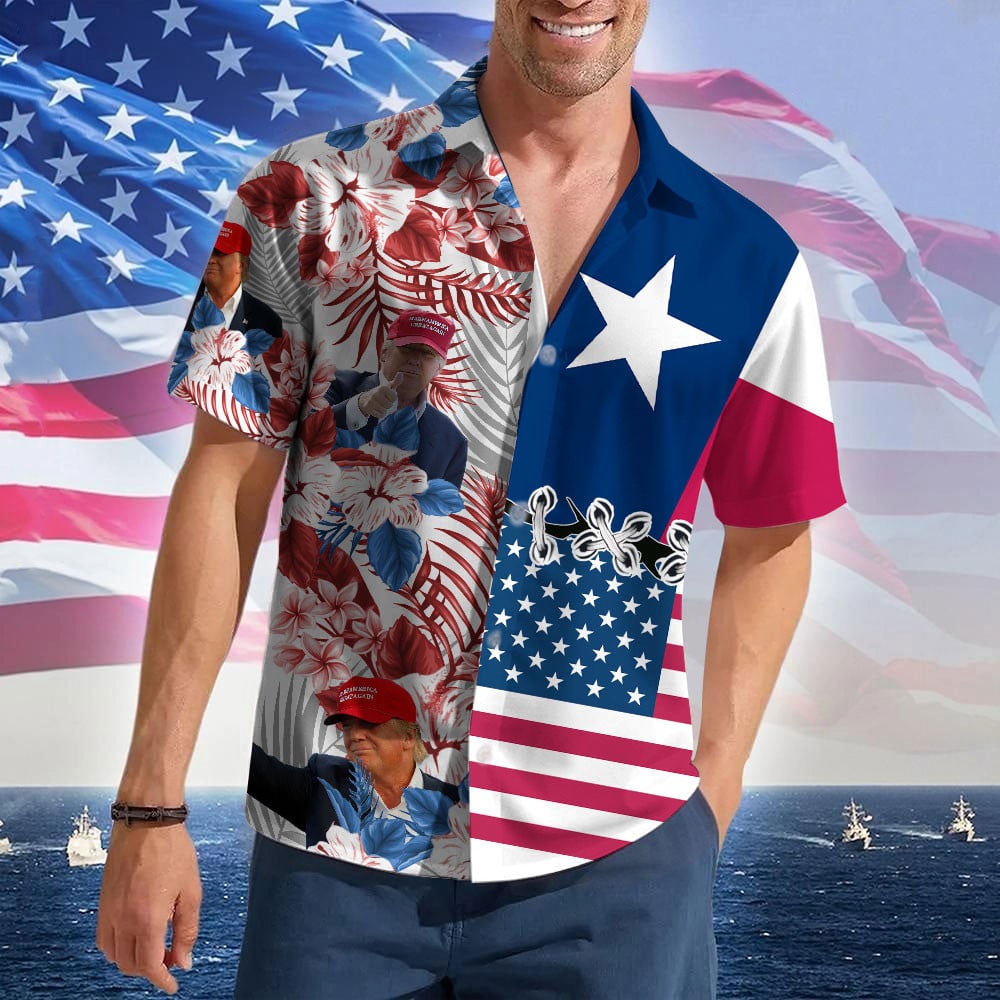 Texas For Trump 2024 Hawaiian Shirt MAGA Merch I Stand With Trump Aloha Shirt Gifts For Dad