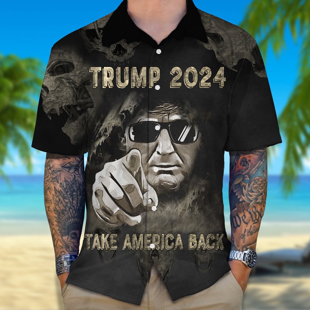 Trump 2024 Take America Back Hawaiian Shirt Trump For President Patriotic Button Up MAGA Merch