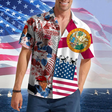 Florida For Trump 2024 Hawaiian Shirt MAGA Donald Trump Mens Tropical Shirts Gifts For Summer