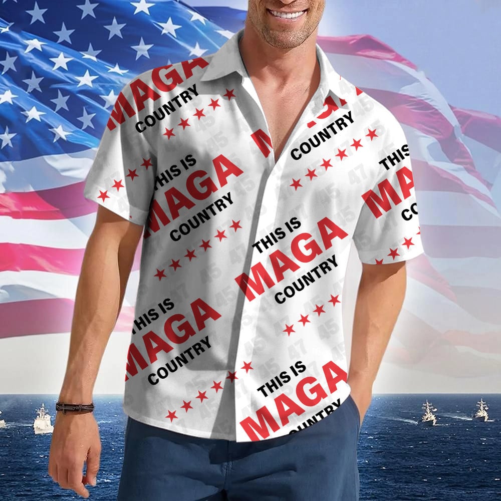 This Is MAGA Country Hawaiian Shirt Donald Trump 2024 Patriotic Button Up Shirt Men's