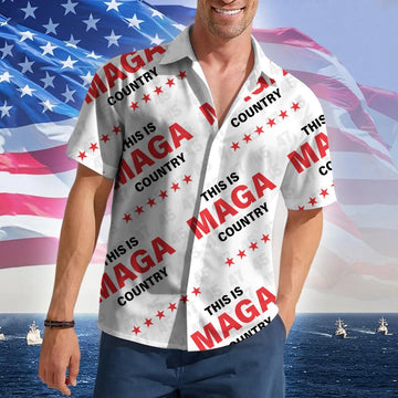 This Is MAGA Country Hawaiian Shirt Donald Trump 2024 Patriotic Button Up Shirt Men's